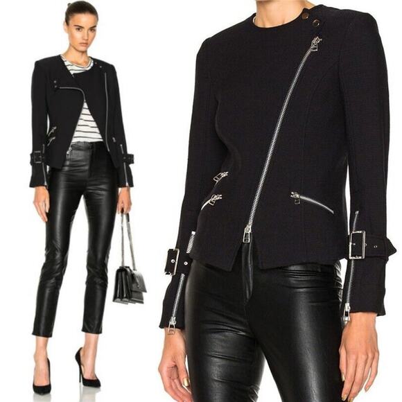 Veronica Beard Jackets & Blazers - Veronica Beard Jordan Collarless Moto Dickey Jacket Black/Silver Size 6